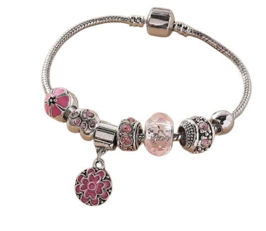 Jewellery - Bracelet - silver pink floral charm