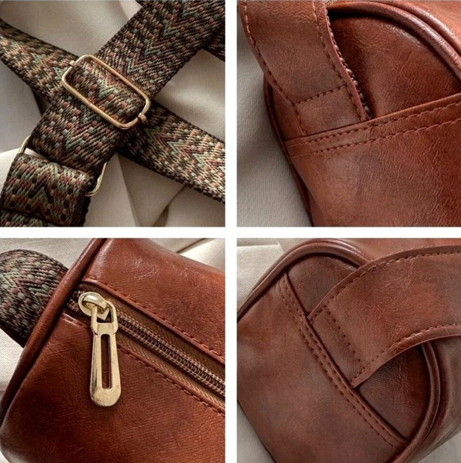 Bag - Shoulder - brown leather fabric strap