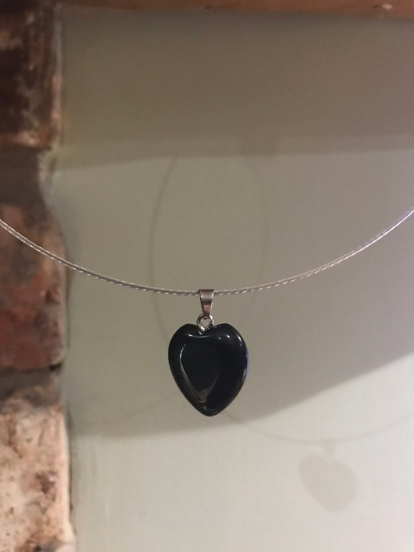 Necklace - black marble Chakra Heart Pendant on Steel Hoop