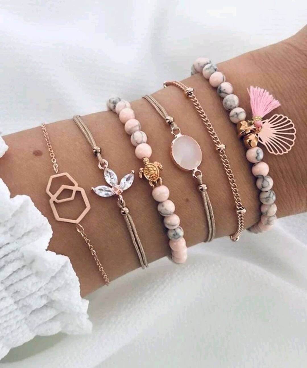 ladies set of 6 pink bracelets