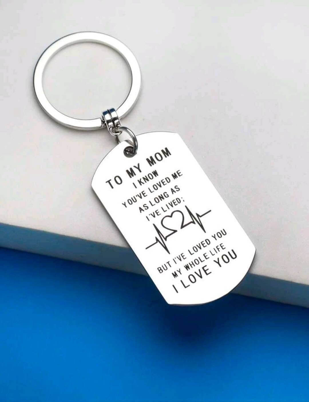 Keyring - love you mom (with silver heart charm)
