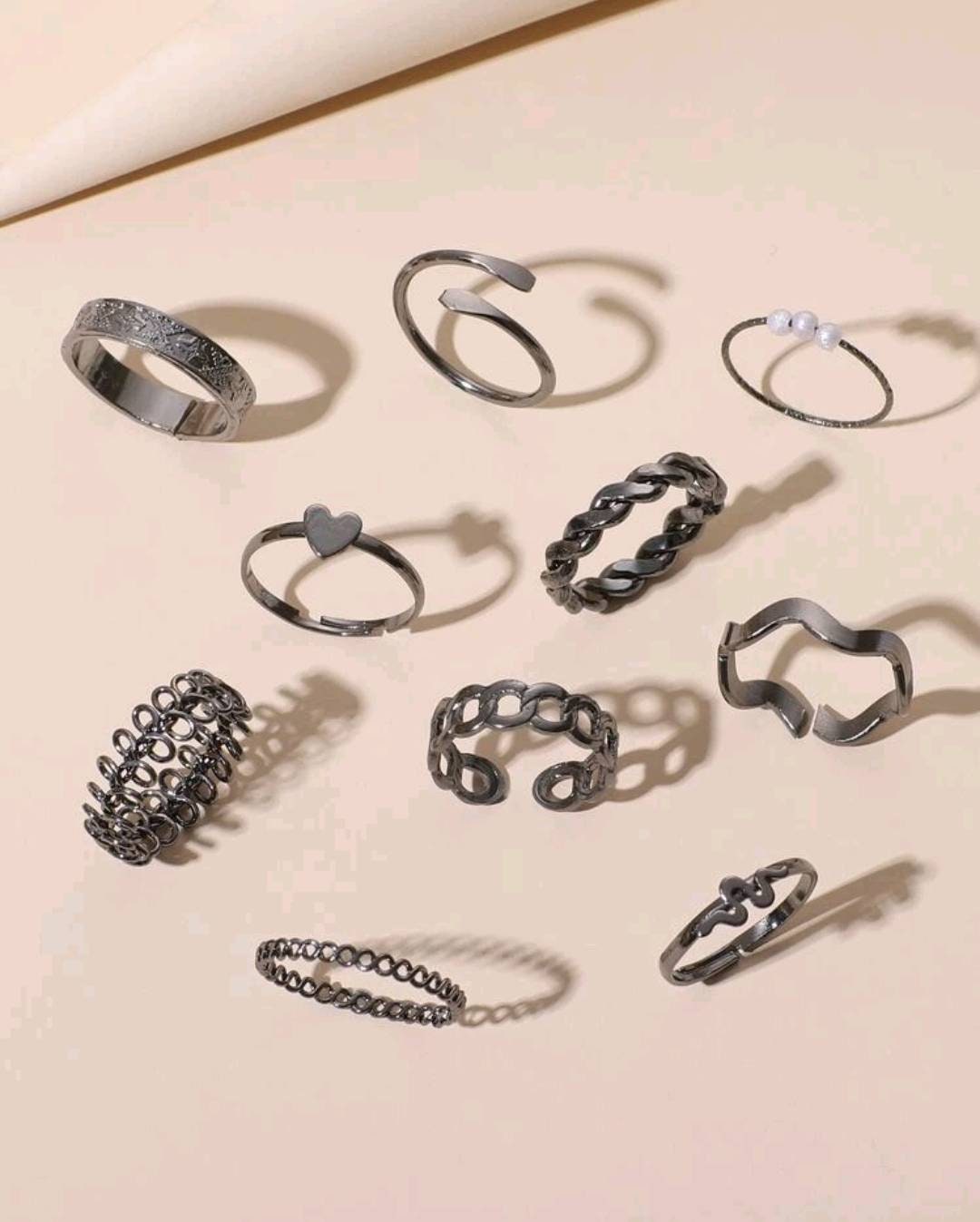 Rings Set (M - Q + M - O) - gun metal stackable (10)