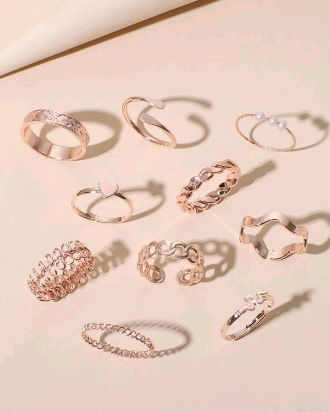Rings Set - rose gold stackable (10)