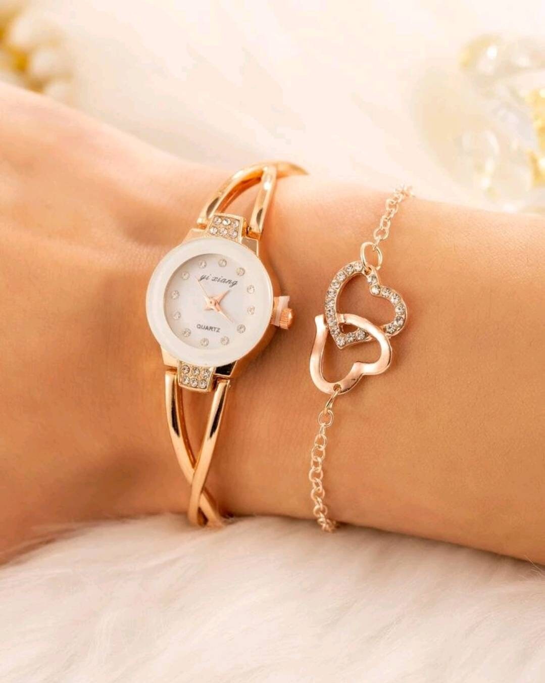 Watch - rose gold Quartz watch and bracelet set