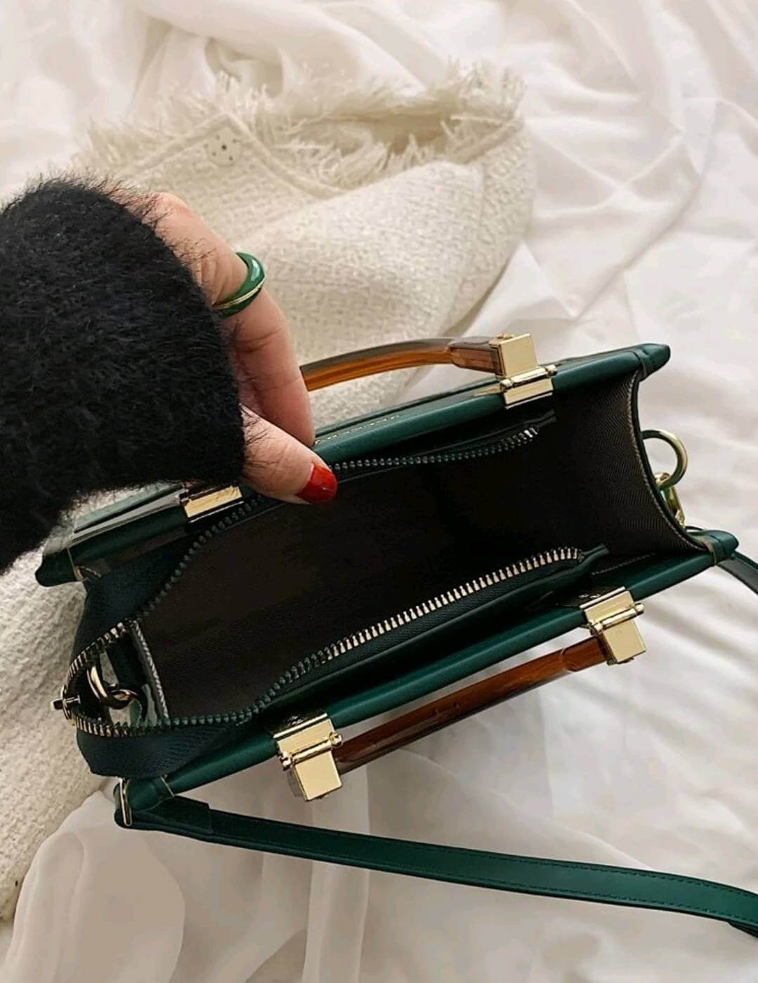 luxury quirky green leather snakeskin textured handbag shoulder bag
