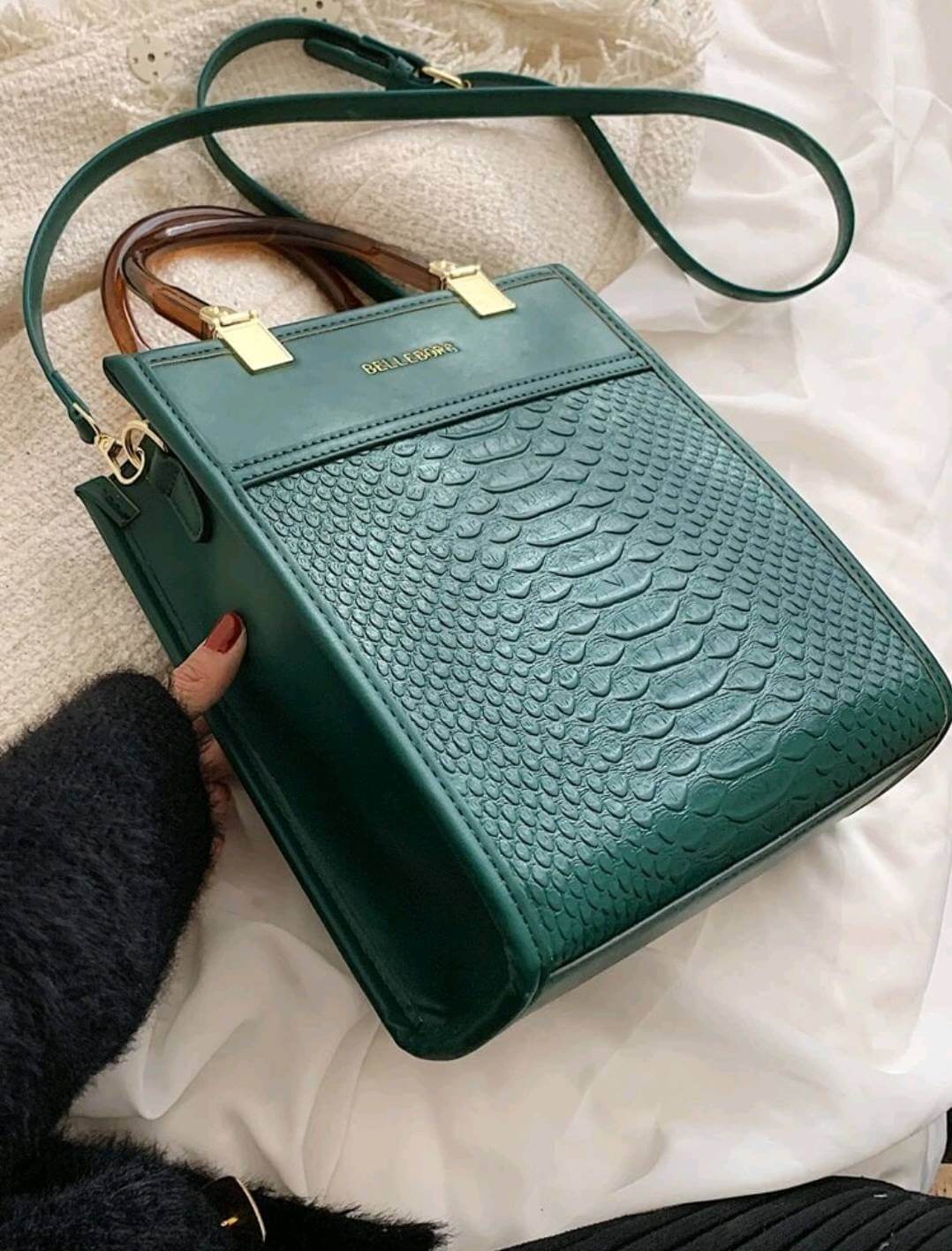 luxury quirky green leather snakeskin textured handbag shoulder bag