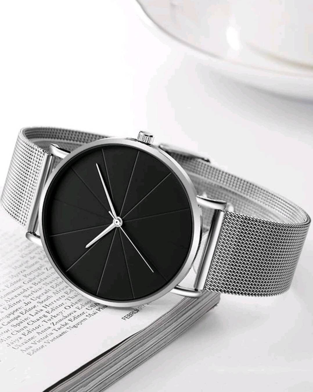 Watch - black silver mesh quartz