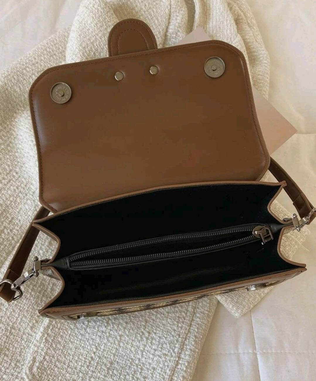 quirky houndstooth metal decor saddle shoulder bag