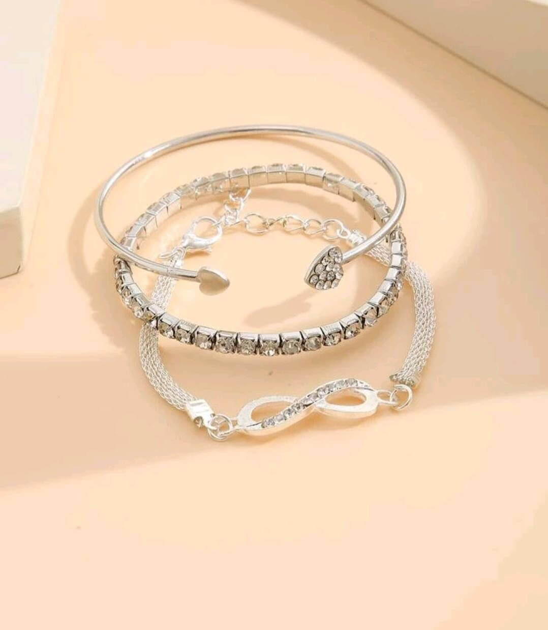 infinity silver bracelet set