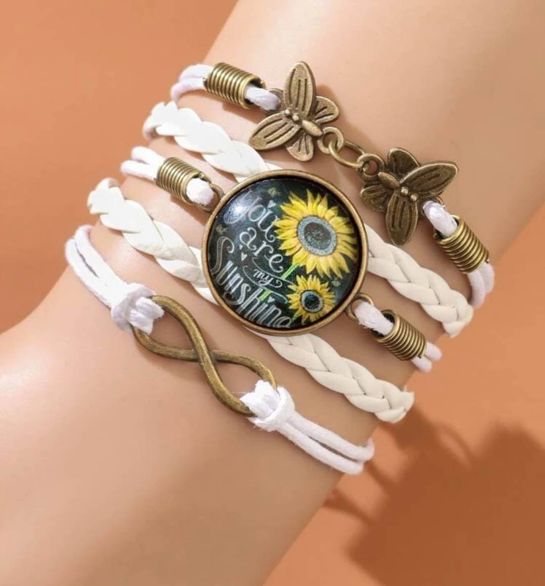 ladies white layered leather bracelet