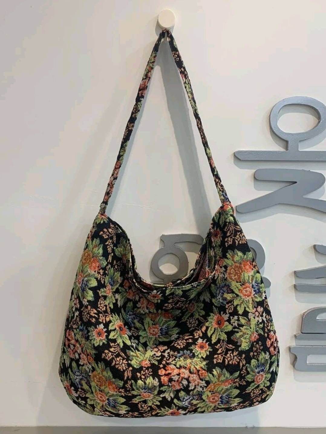 floral embroidered boho shoulder tote