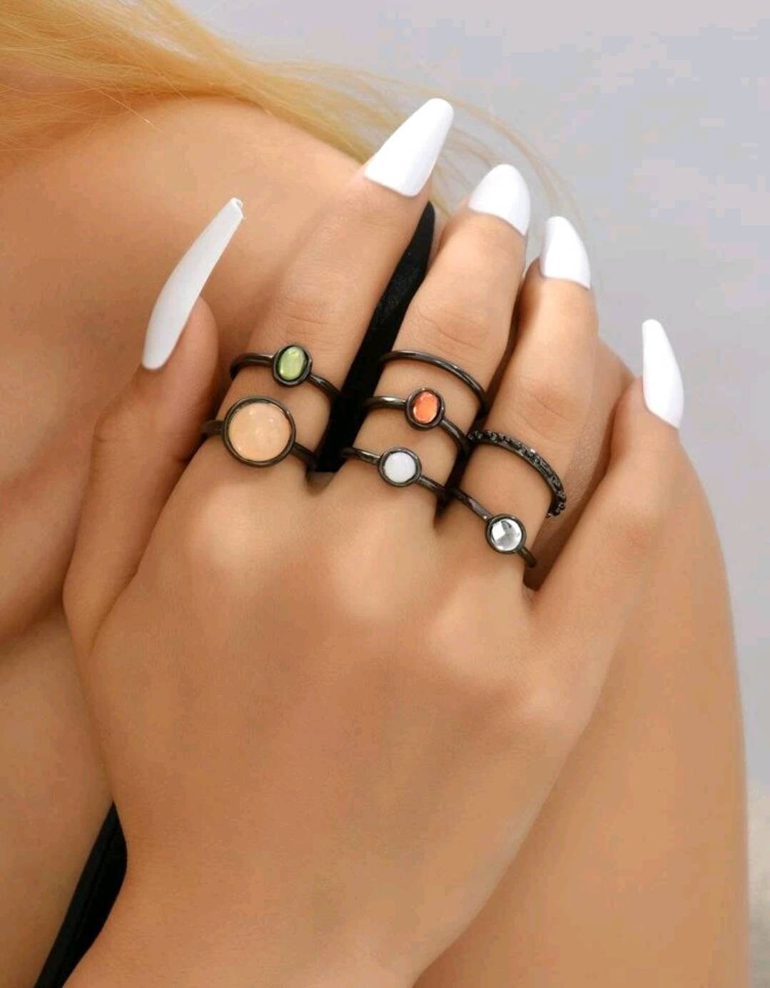 Rings Set - gun metal stackable (8)