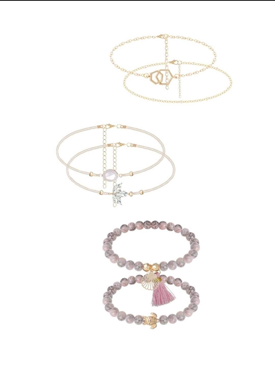 ladies set of 6 pink bracelets