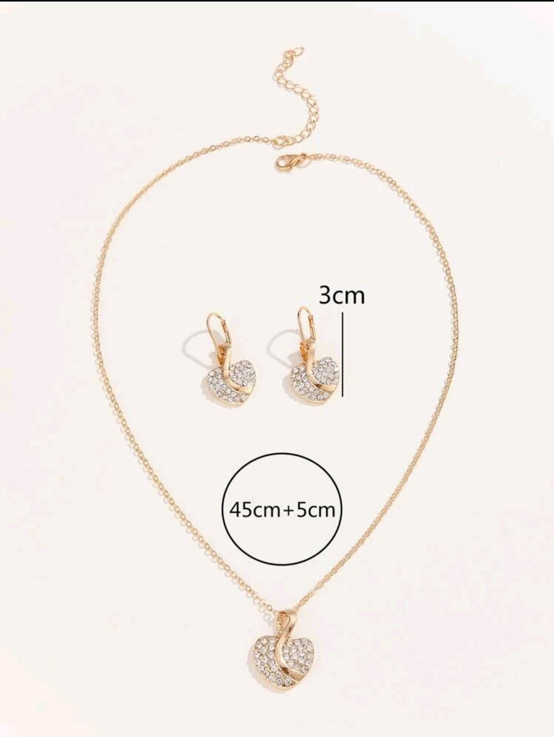 Necklace Set - two tone heart drop earrings + necklace