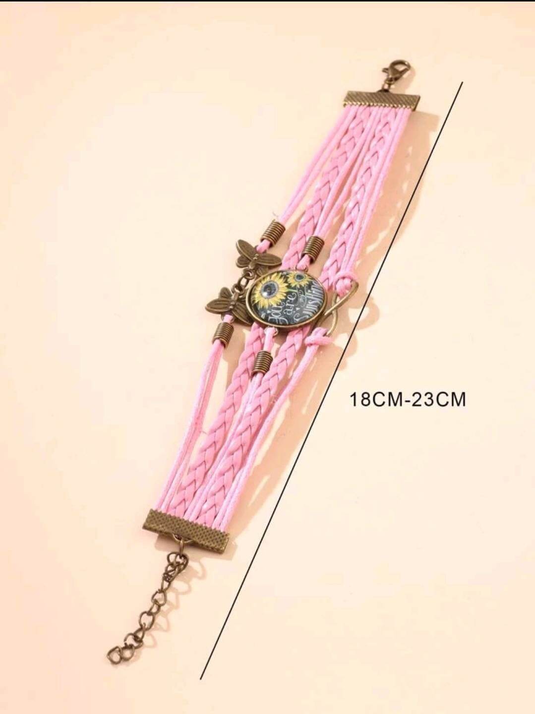Ladies pink layered leather bracelet