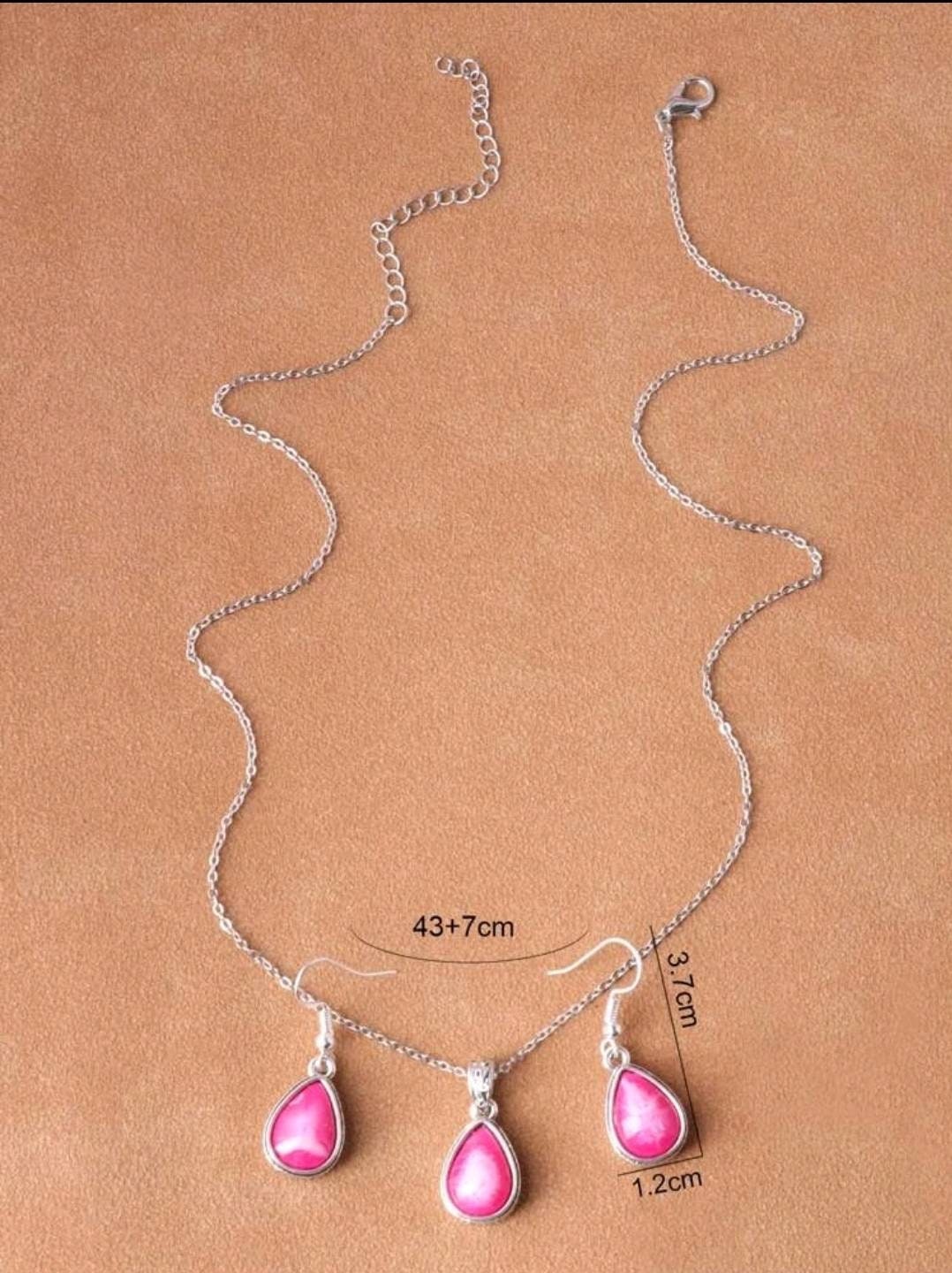 Necklace Set - Silver and pink - Pendant and Earrings