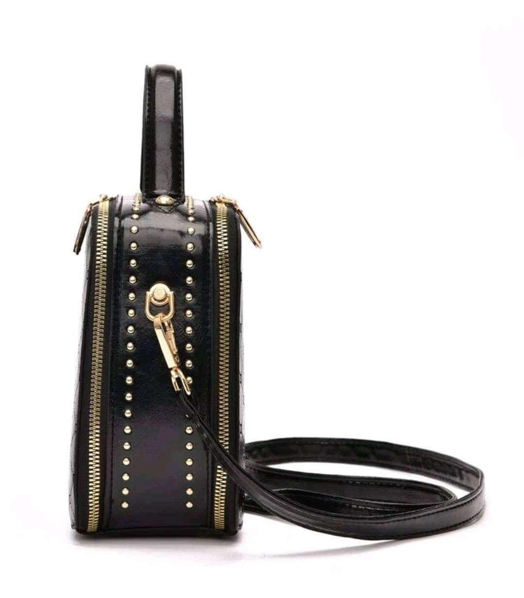 quirky luxury square quilted black leather shoulder handbag