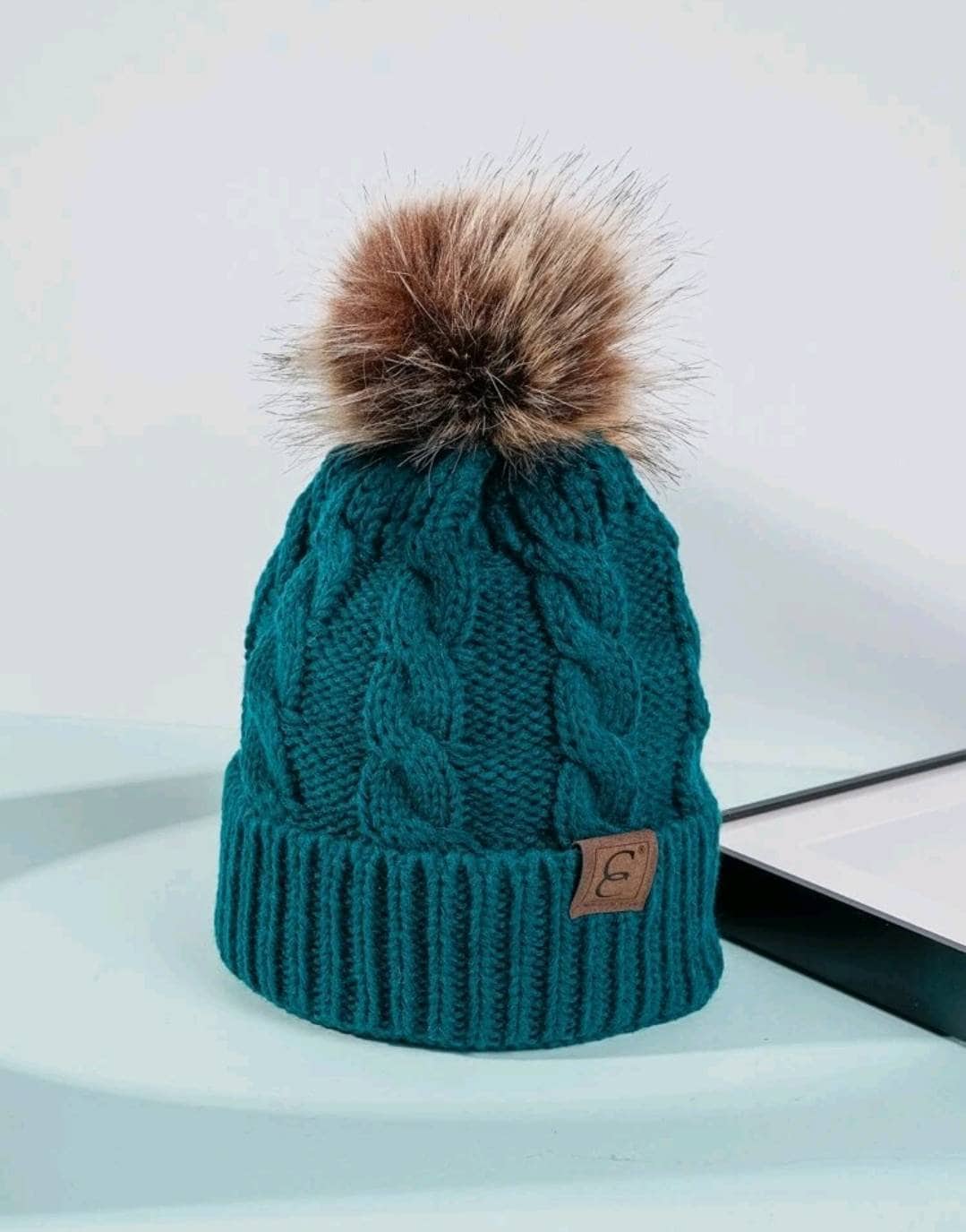 unisex turquoise pompom beanie
