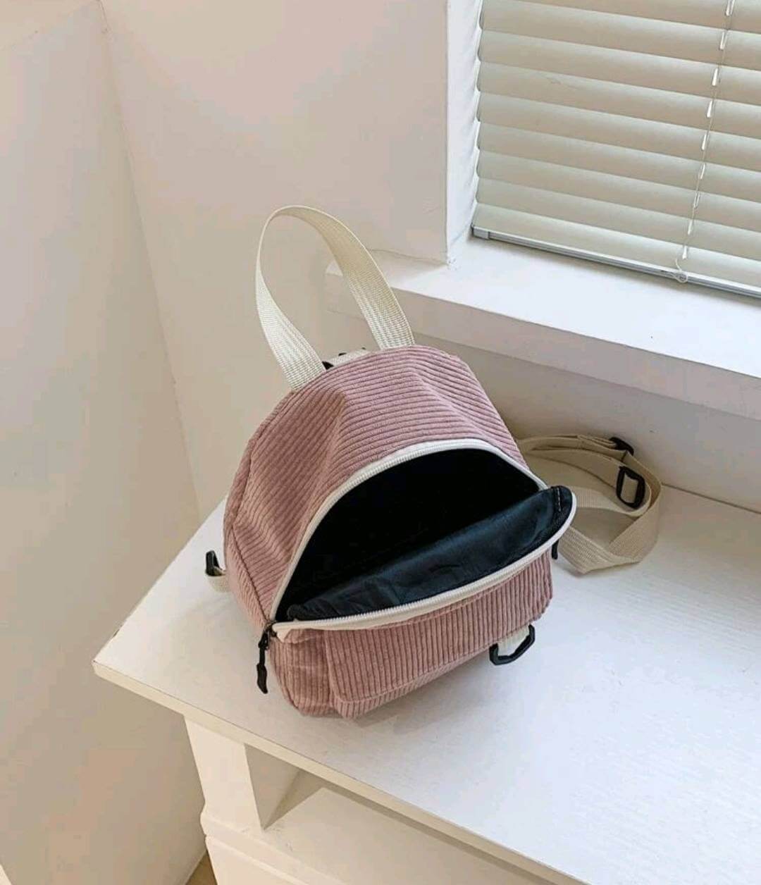 two tone pink white mini corduroy backpack