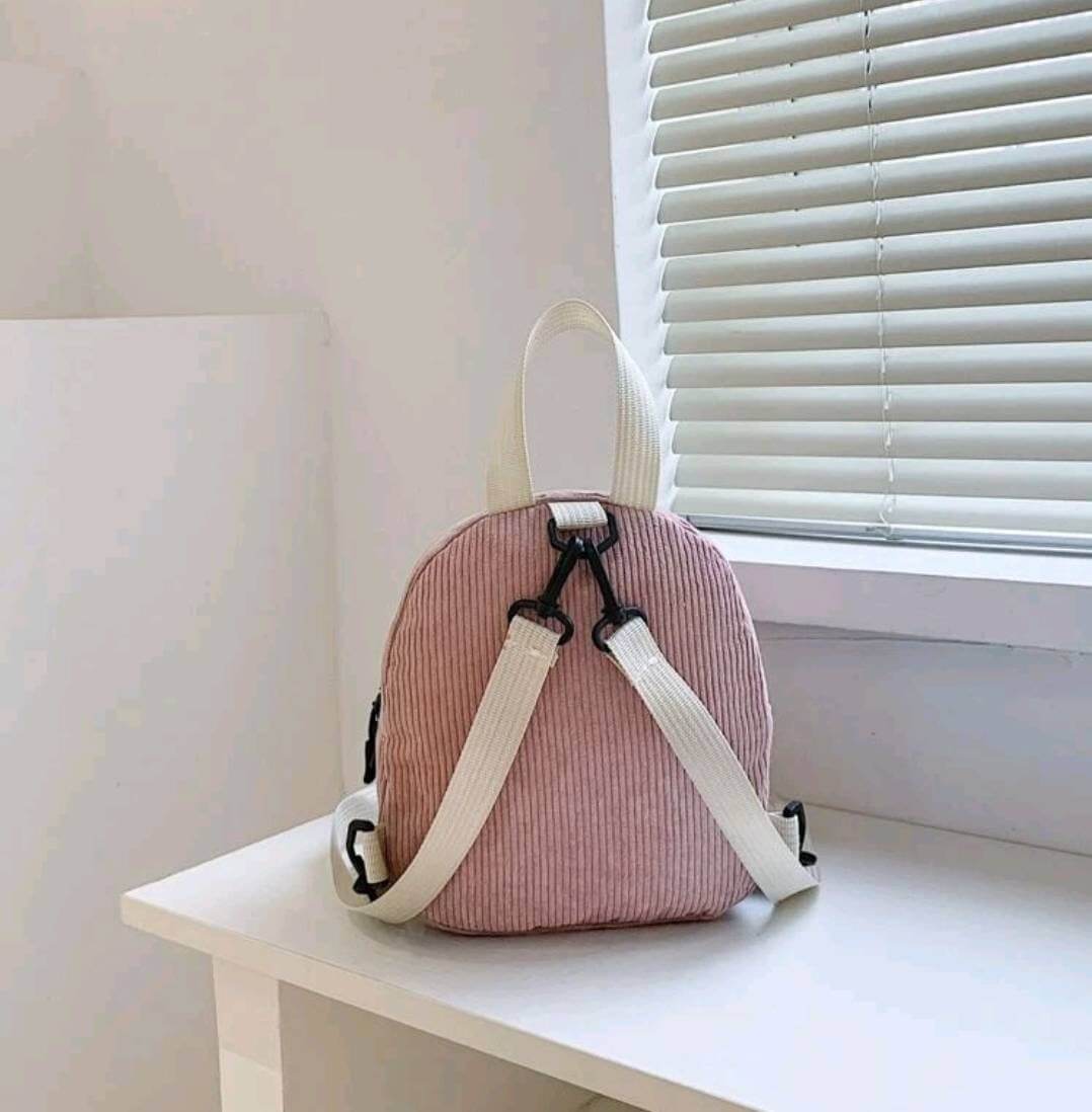 two tone pink white mini corduroy backpack