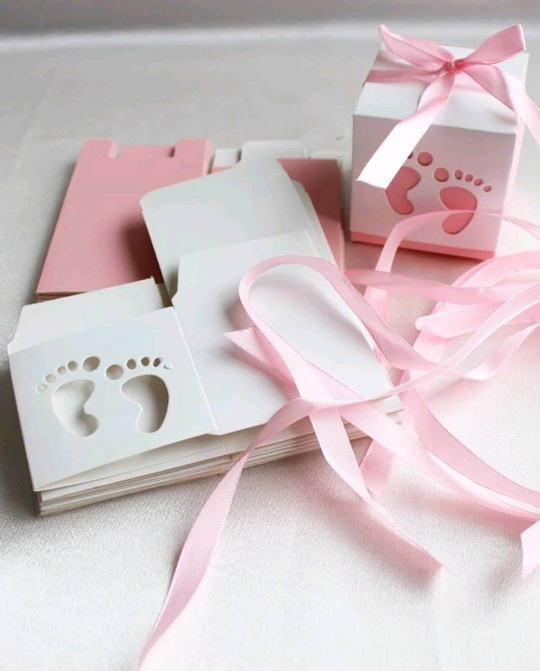baby shower pink girl feet favour boxes