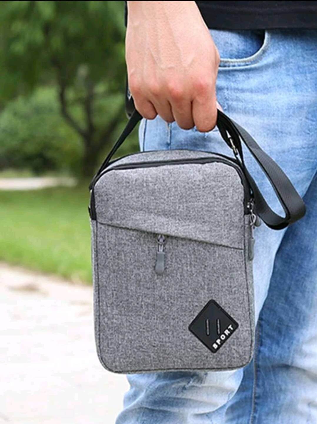 grey minimalist crossbody man bag
