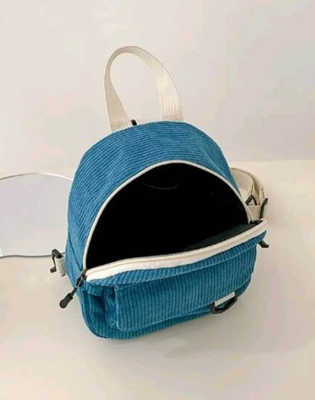 two tone blue white mini corduroy backpack