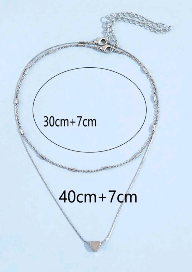 Necklace - 2 layer silver heart minimalist necklace