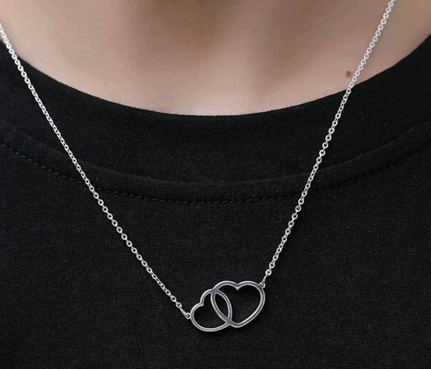 NECKLACE - silver double heart