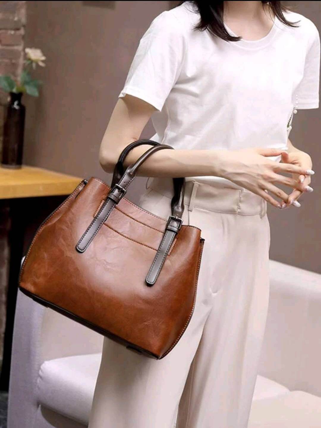 luxury two tone brown leather handbag shoulder bag
