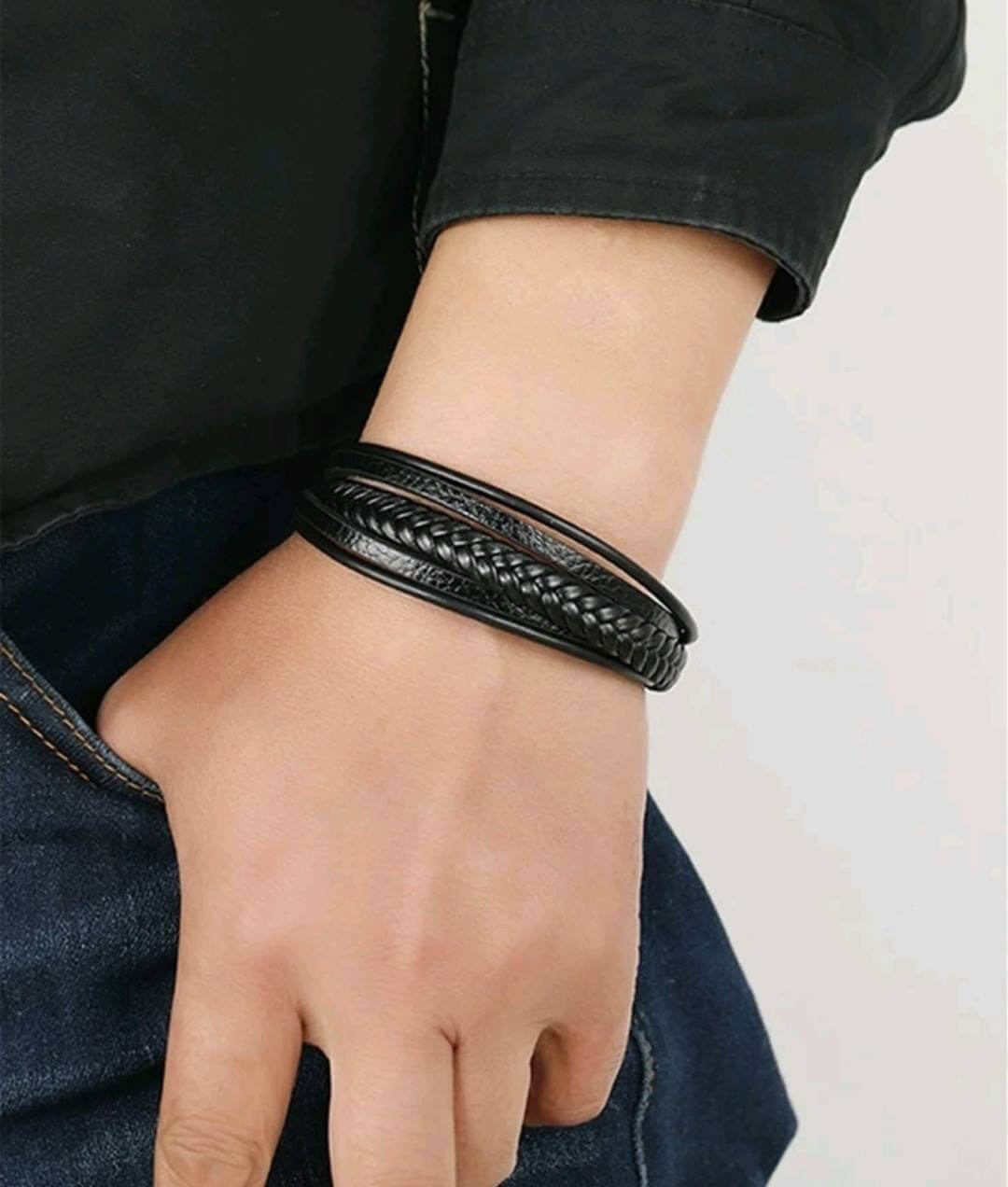 Men's Jewellery - black layered braided bracelet