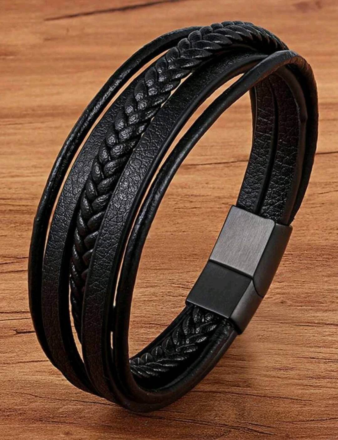 Men's Jewellery - black layered braided bracelet