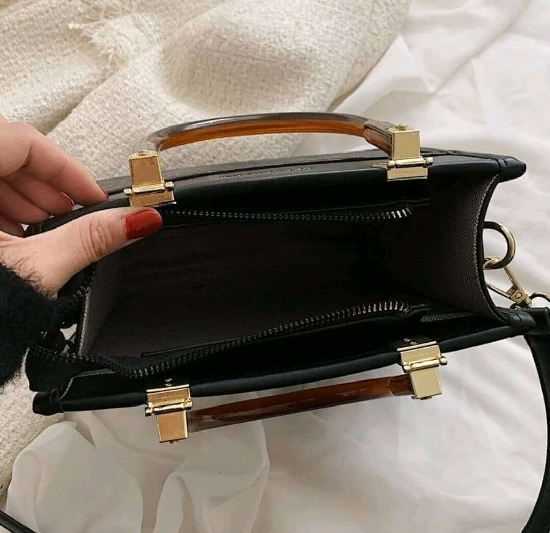 quirky luxury two tone black leather snakeskin brown handle handbag shoulder handbag