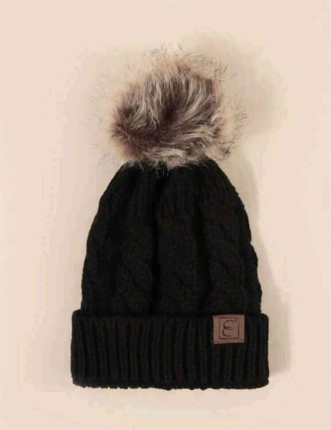 black pompom unisex beanie