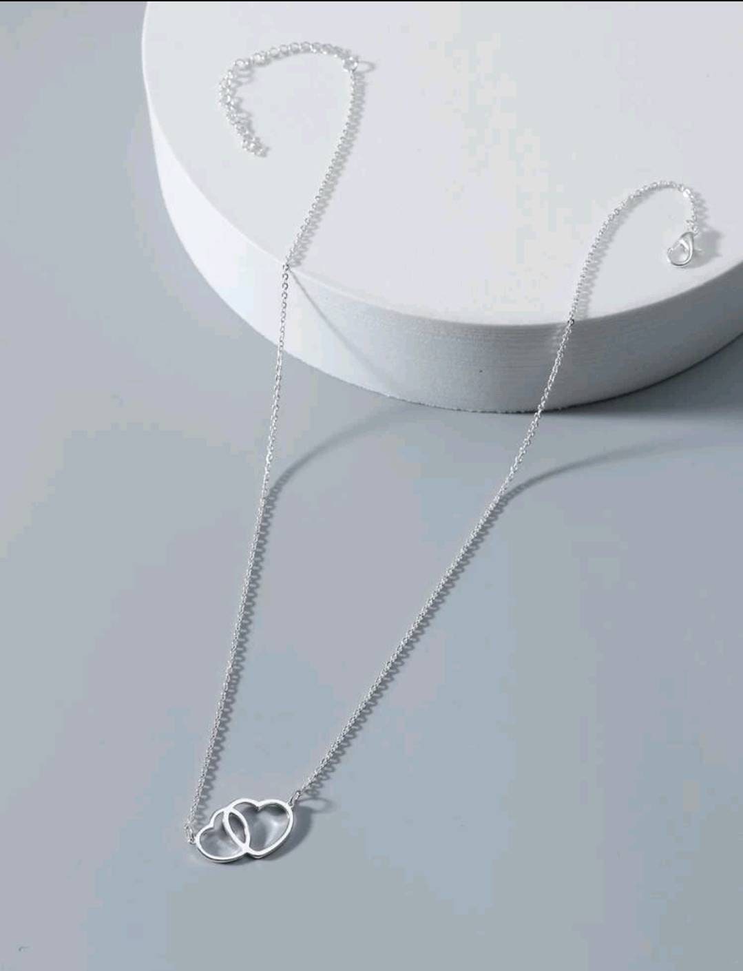 NECKLACE - silver double heart