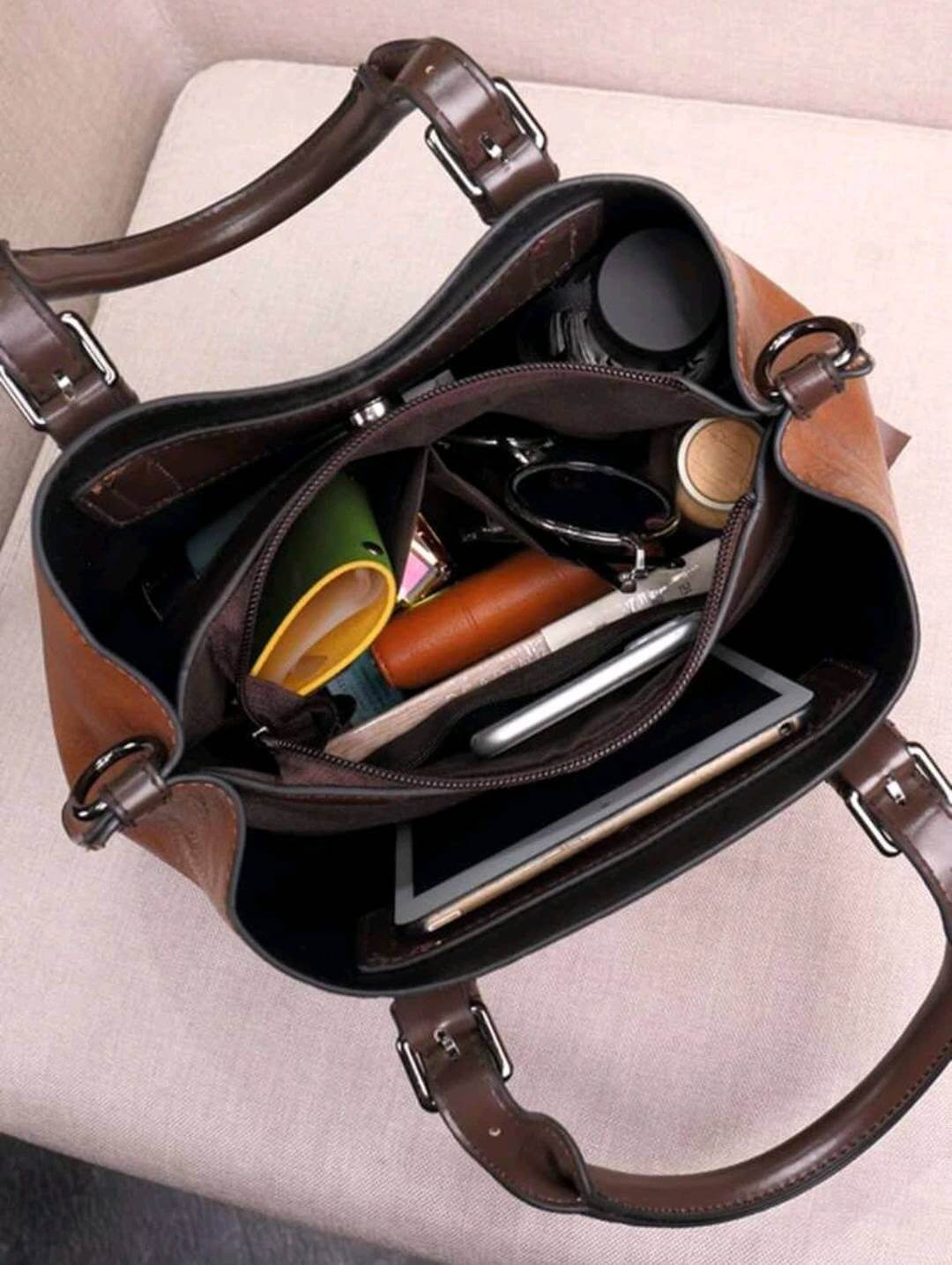luxury two tone brown leather handbag shoulder bag