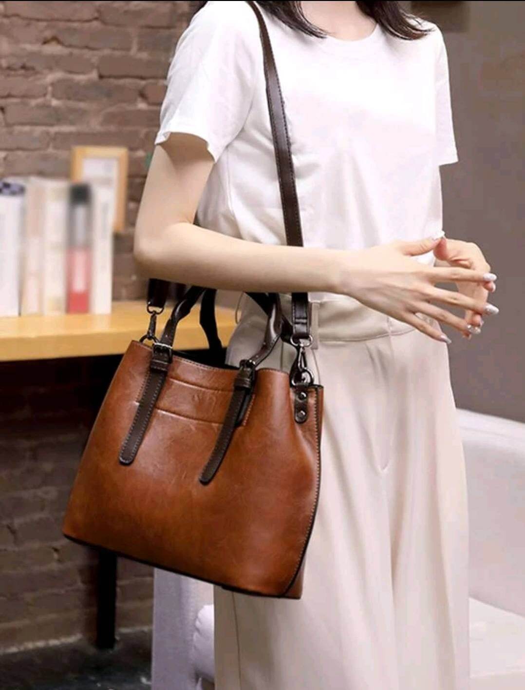 luxury two tone brown leather handbag shoulder bag