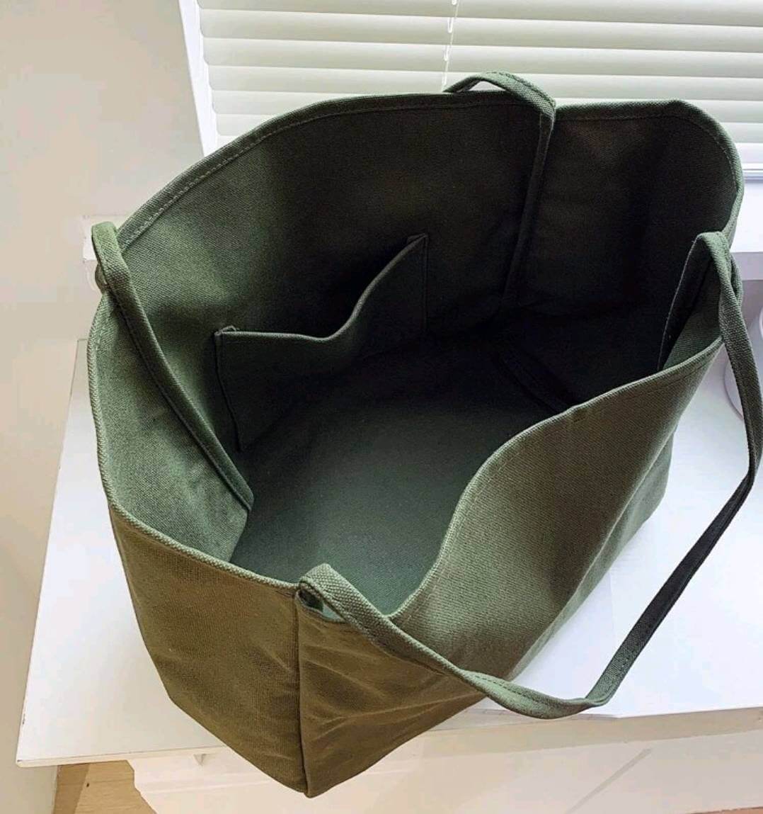 Khaki fabric shoulder tote