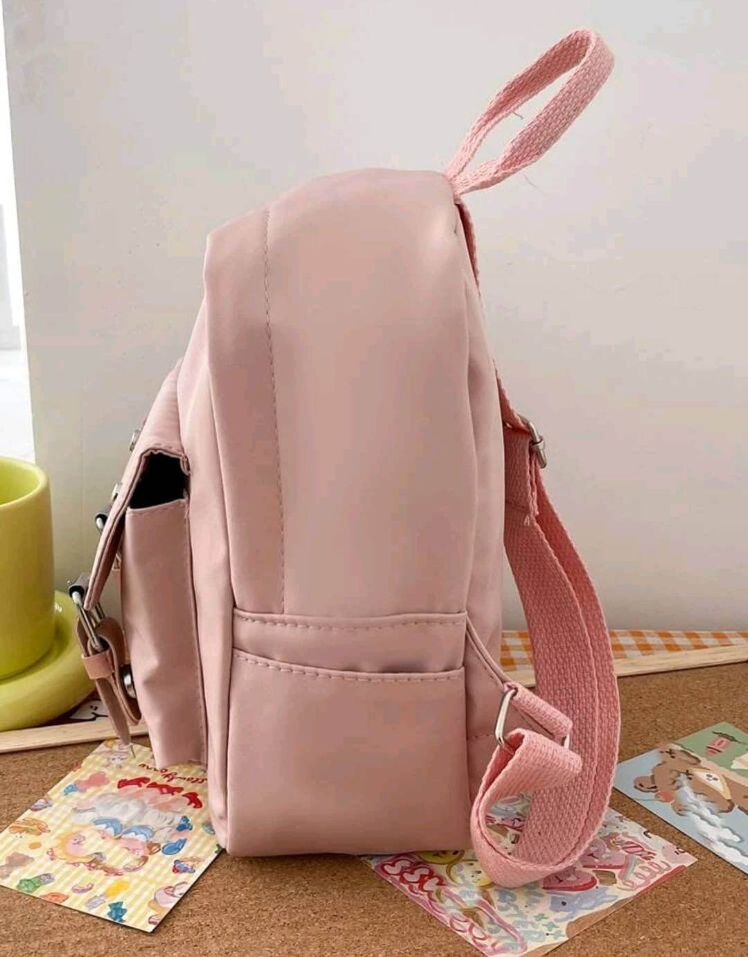 quirky light pink nylon backpack