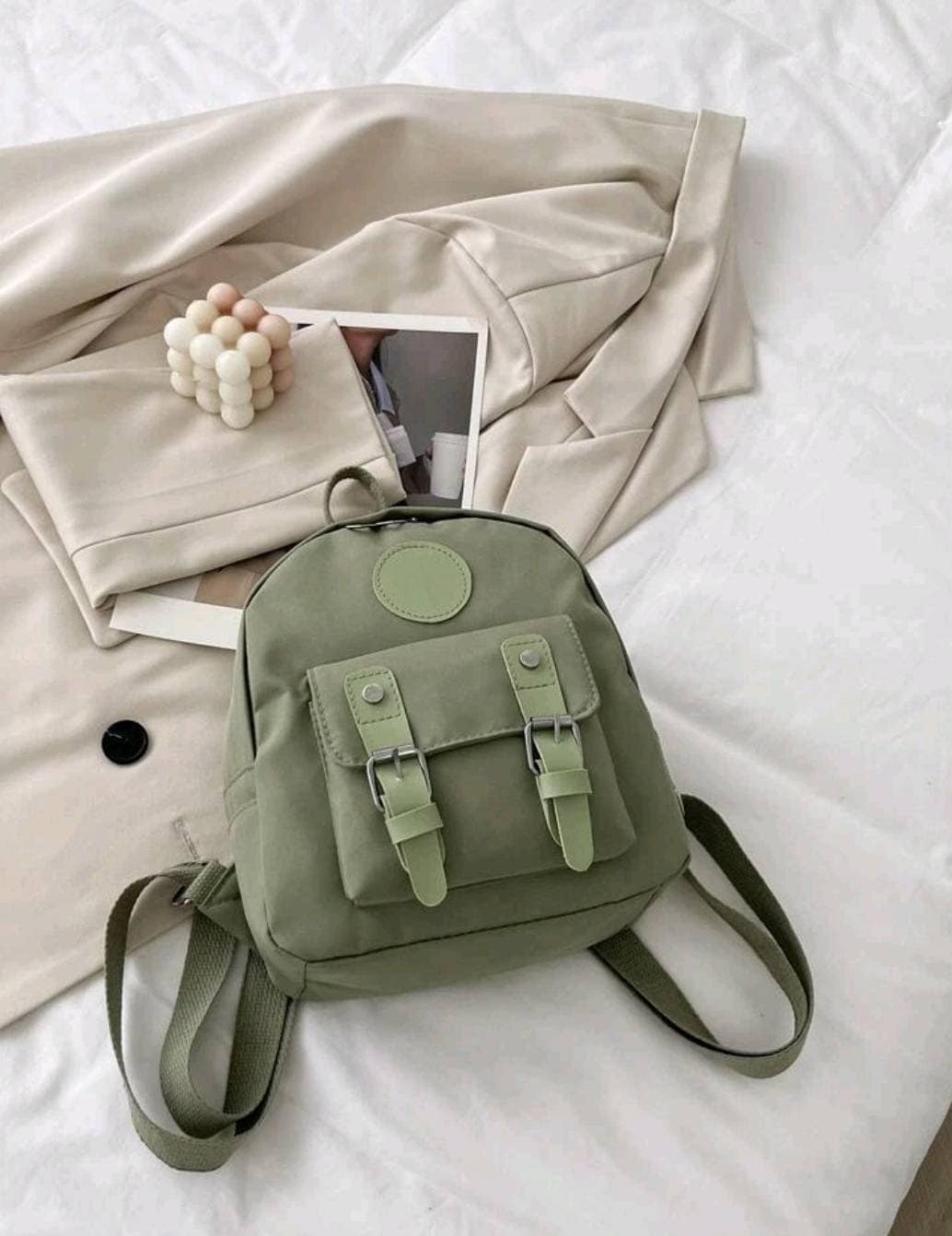 khaki nylon backpack
