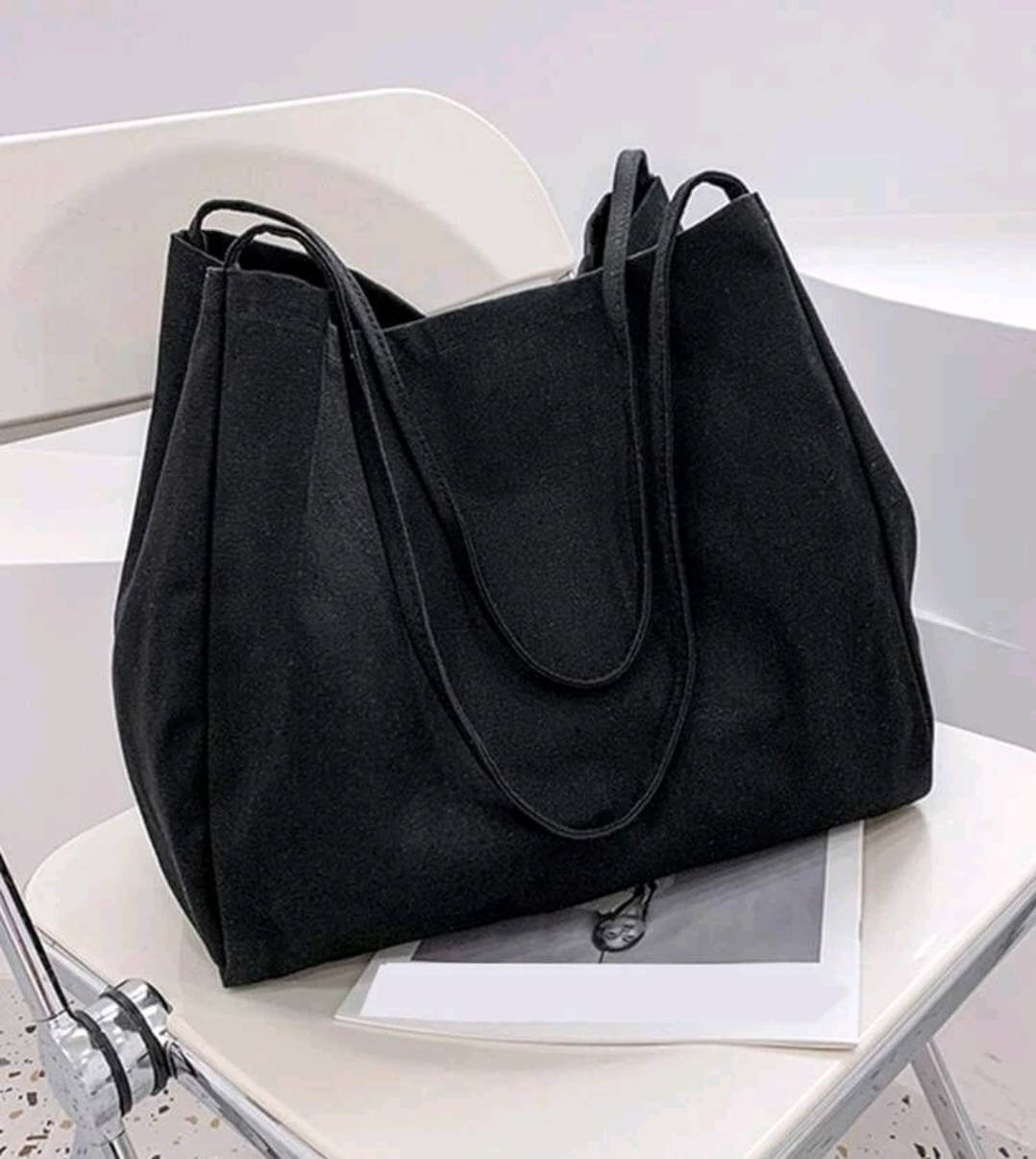 black nylon fabric shoulder tote bag