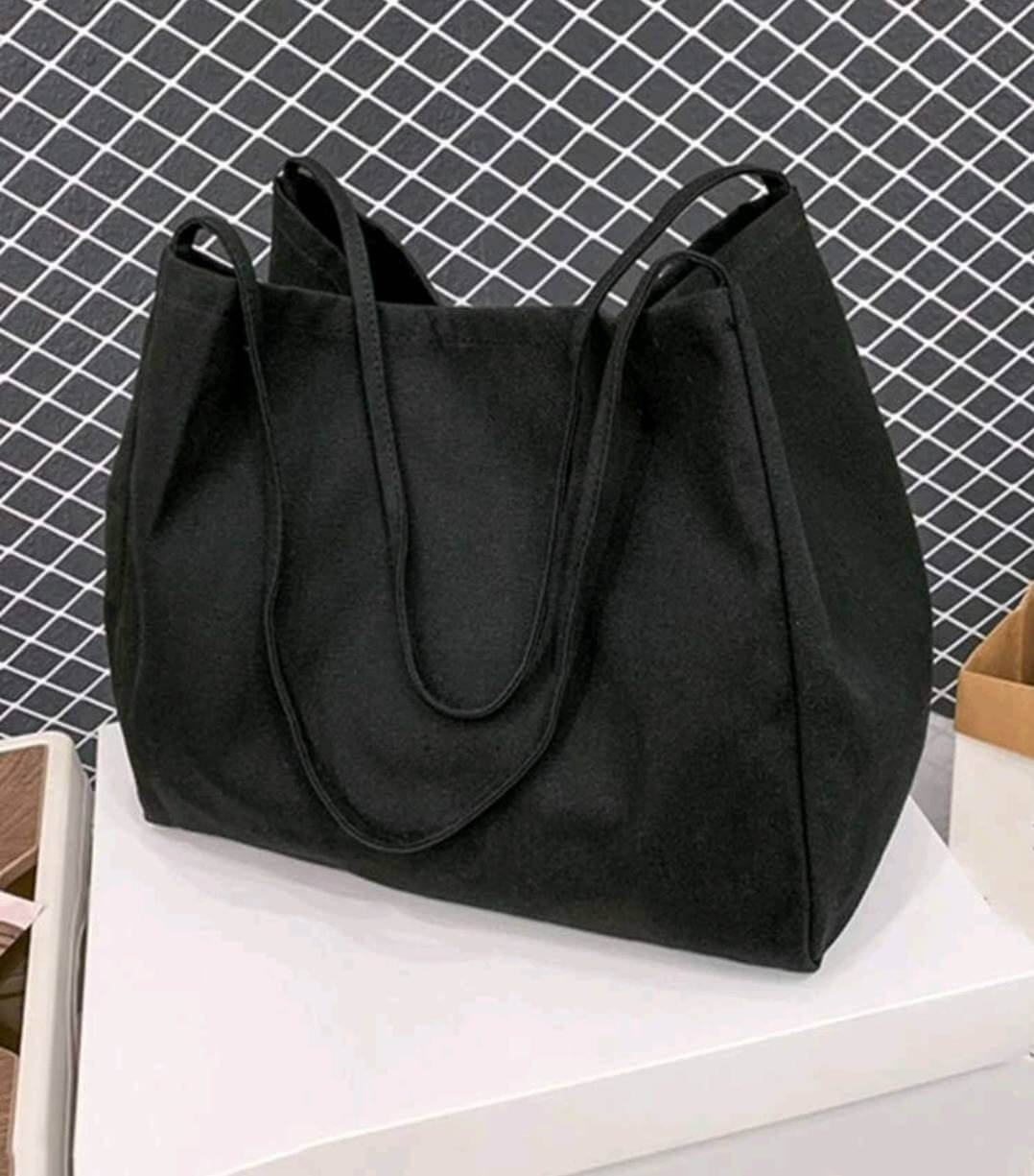 black nylon fabric shoulder tote bag