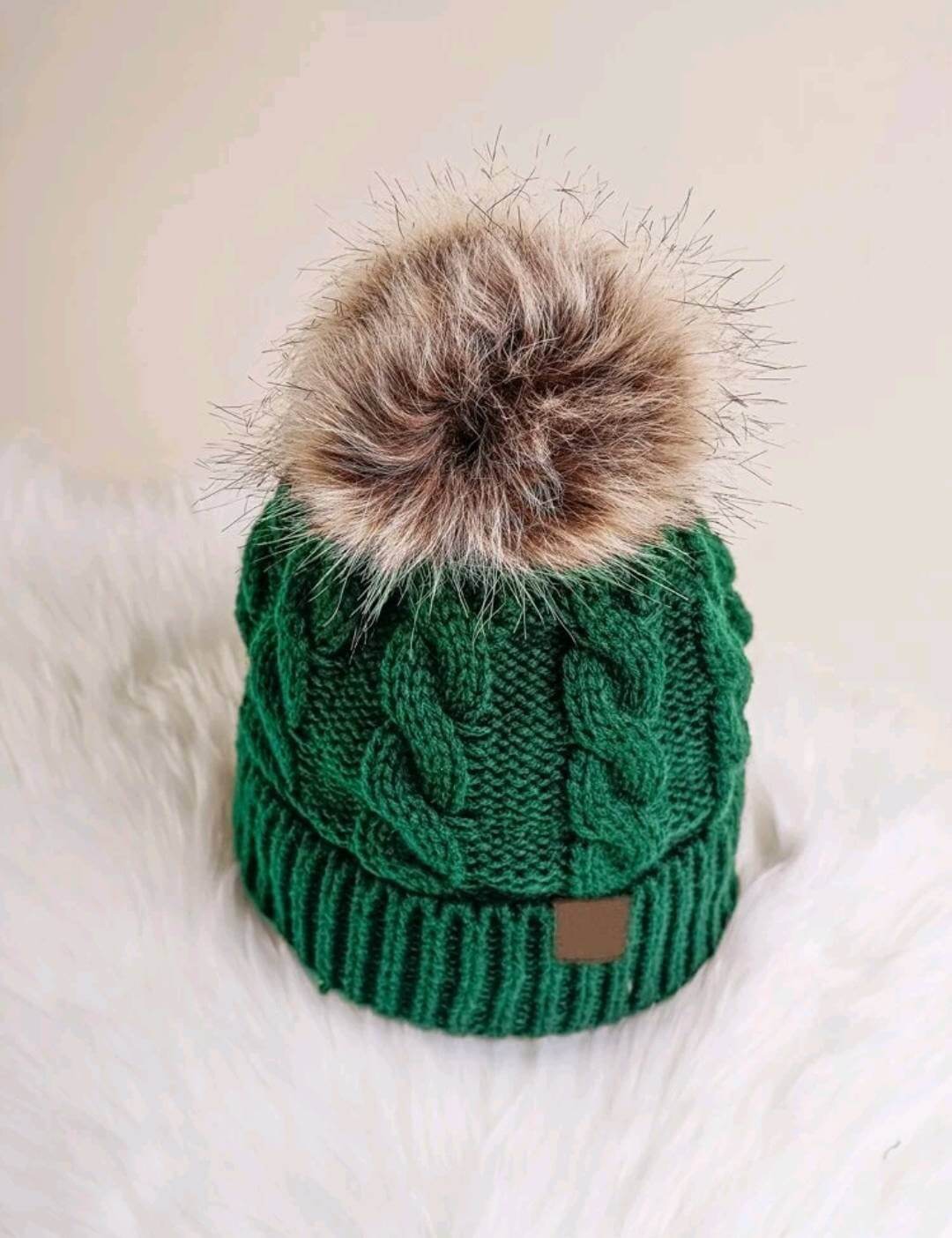 unisex green pompom beanie