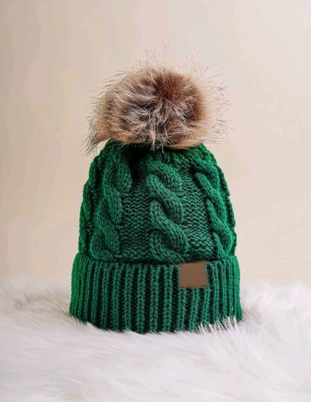 unisex green pompom beanie