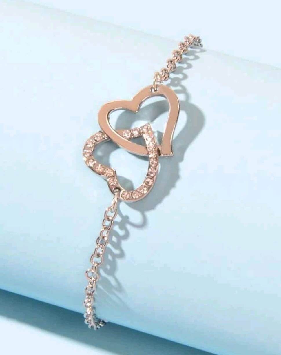 ladies silver double heart bracelet