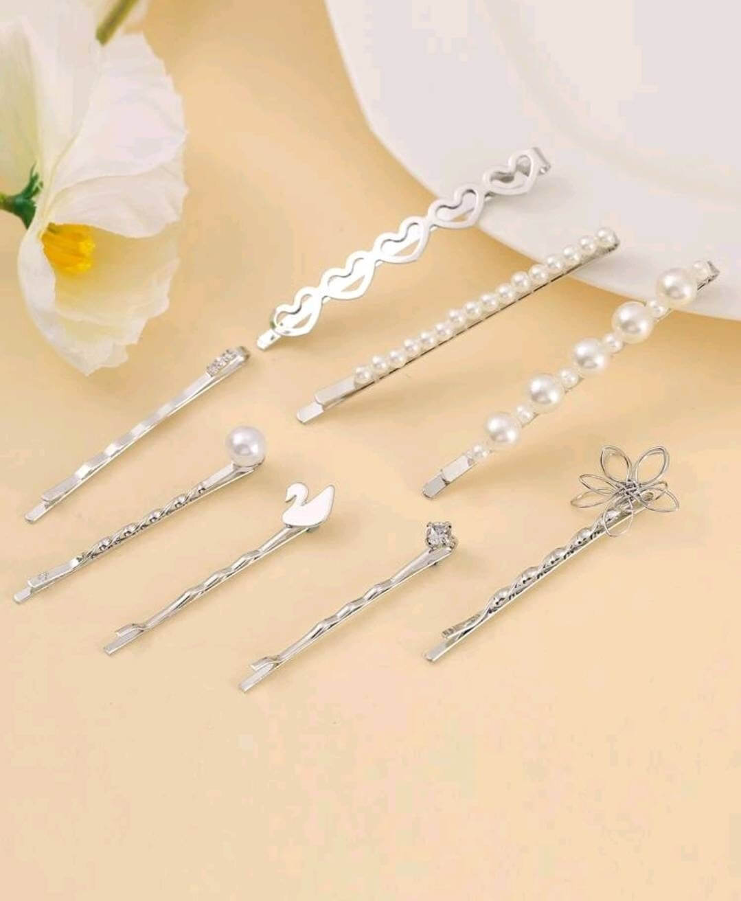silver hair clips set