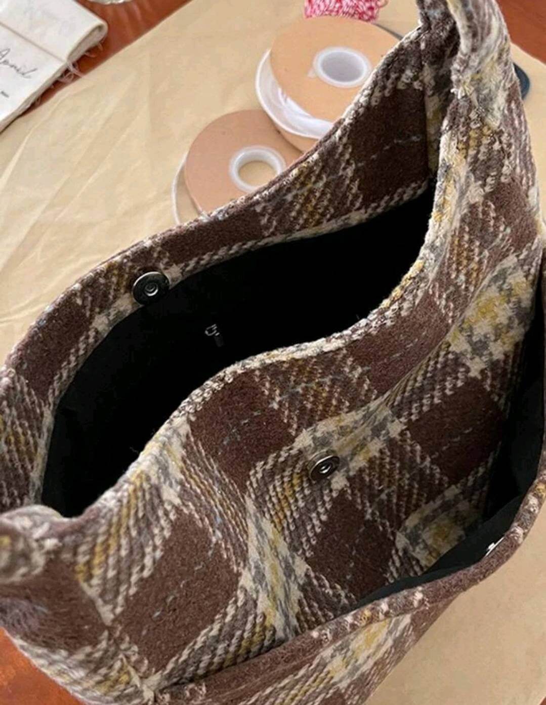 luxury two tone browns fabric shoulder bag