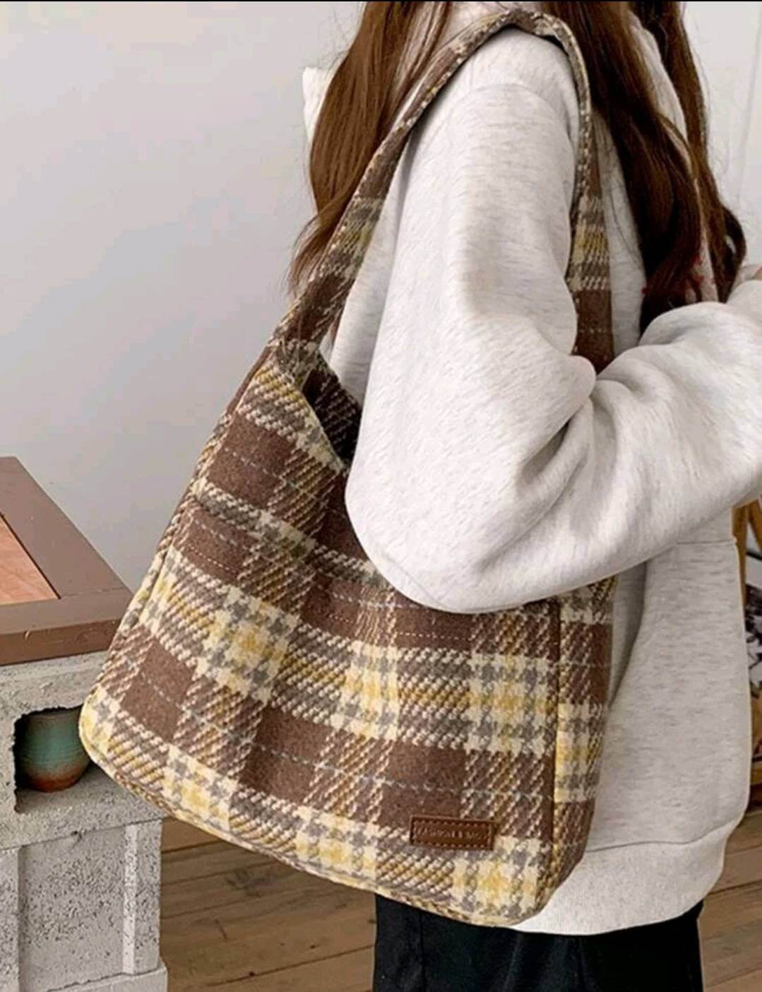 luxury two tone browns fabric shoulder bag