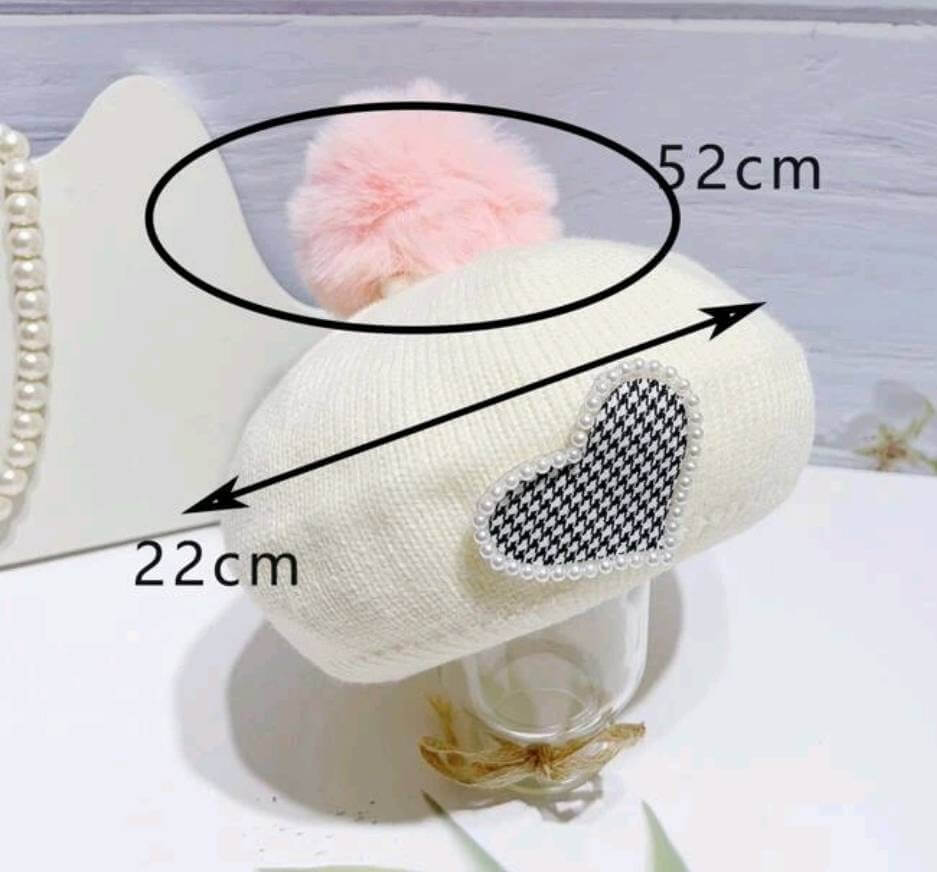 Girl's Beret - white pink