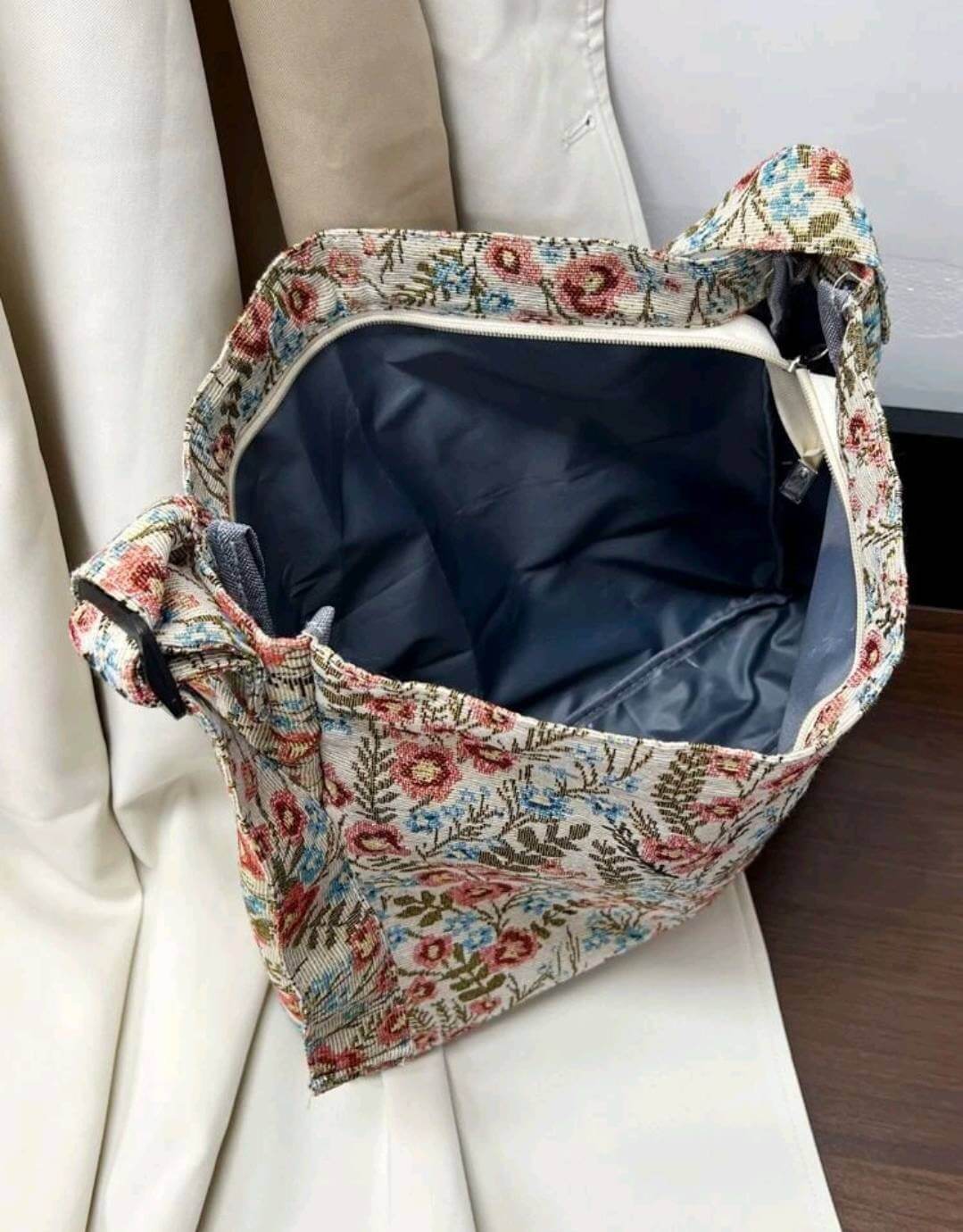 quirky embroidered floral fabric boho shoulder tote